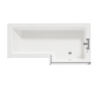 Loire Right Hand L Shaped Shower Bath with Bath Screen and Front and End Bath Panel | Gloss White | Acrylic | 1700mm