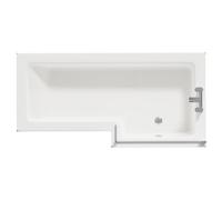 Loire Right Hand L Shaped Shower Bath with Bath Screen and Gloss Grey Front and End Bath Panel | White | Acrylic | 1700mm