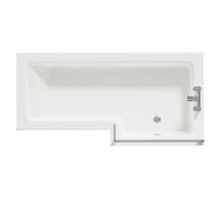 Loire Right Hand L Shaped Shower Bath with Bath Screen and Gloss Grey Pearl Front and End Bath Panel | White | Acrylic | 1700mm
