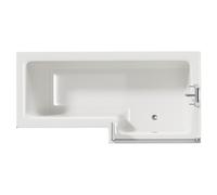 Loire Right Hand L Shaped Shower Bath with Bath Screen and Matt Black Front and End Bath Panels | White | Acrylic | 1700mm