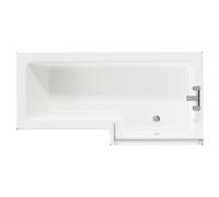 Loire Right Hand L Shaped Shower Bath with Bath Screen and Nero Oak Front and End Bath Panel | White | Acrylic | 1700mm