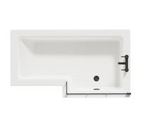 Loire Right Hand L Shaped Shower Bath with Matt Black Bath Screen and Acrylic Front Bath Panel | White | 1500mm