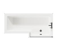 Loire Right Hand L Shaped Shower Bath with Matt Black Bath Screen and Deep Blue Front and End Bath Panels | White | Acrylic | 1700mm