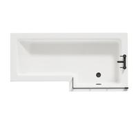 Loire Right Hand L Shaped Shower Bath with Matt Black Bath Screen and Front and End Bath Panel | Gloss White | Acrylic | 1700mm