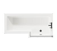 Loire Right Hand L Shaped Shower Bath with Matt Black Bath Screen and Nero Oak Front and End Bath Panel | White | Acrylic | 1700mm