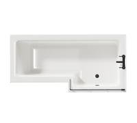 Loire Right Hand L Shaped Shower Bath with Matt Black Bath Screen and Olive Green Front and End Bath Panels | White | Acrylic | 1700mm