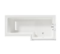 Loire Right Hand L Shaped Shower Bath with Polished Chrome Bath Screen and Olive Green Front and End Bath Panels | White | Acrylic | 1700mm