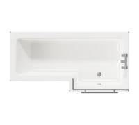Loire Right Hand L Shaped Shower Bath with Polished Chrome Towel Rail Bath Screen and Deep Blue Front and End Bath Panels | White | Acrylic | 1700mm