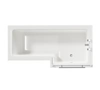 Loire Right Hand L Shaped Shower Bath with Polished Chrome Towel Rail Bath Screen and Olive Green Front and End Bath Panels | White | Acrylic | 1700mm