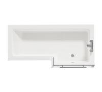 Loire Right Hand L Shaped Shower Bath with Towel Rail Bath Screen and Gloss Grey Pearl Front and End Bath Panel | White | Acrylic | 1700mm