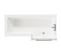 Loire Right Hand L Shaped Shower Bath with Towel Rail Bath Screen and Nero Oak Front and End Bath Panel | White | Acrylic | 1700mm