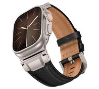 LOIRNBR Leather Bands Compatible with Apple Watch Ultra 3/2/1 Band 49mm 46mm 45mm 44mm 42mm, Genuine Leather Metal Connector Strap for iWatch Ultra Series 11/10/9/8/7/SE/6/5/4/3/2/1, Black/Titanium