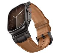 LOIRNBR Leather Bands Compatible with Apple Watch Ultra 3/2/1 Band 49mm 46mm 45mm 44mm 42mm Men, Leather Metal Connector Strap for iWatch Ultra Series 11/10/9/8/7/SE/6/5/4/3/2/1, Light Brown/Black