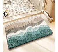 Loismood Ocean Cute Bathroom Rug Super Absorbent Machine Washable Non-Slip Fluffy Rug for Shower Bedroom Living Room 40x60cm Green Beach