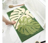 Loismood Simple Leaves Bathroom Rug Super Absorbent Bath Mat for Bathroom (32"x20", Green) Non Slip Soft Microfiber Shaggy Bathroom Mat Machine Washable Bath Rug Thick Plush Rugs for Shower.