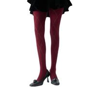 LOITHGU Cozy Sweater Tights for Women, Classic Argyle Cotton Tights, Winter Fall Opaque Warm Pantyhose, Red, One Size