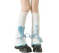 LOITHGU Women's Kawaii Leg Warmers Y2k, Lolita Love & Stars Pattern Sweet Knitted Long Leg Socks, Harajuku Accessories, Blue-heart, One Size