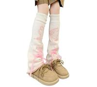 LOITHGU Women's Kawaii Leg Warmers Y2k, Lolita Love & Stars Pattern Sweet Knitted Long Leg Socks, Harajuku Accessories, Pink-wing, One Size