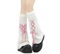 LOITHGU Women's Kawaii Leg Warmers Y2k, Lolita Love & Stars Pattern Sweet Knitted Long Leg Socks, Harajuku Accessories, Pink-heart, One Size