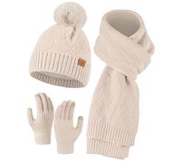 Loiyadn Hat Gloves Scarf Set Women - 3-Piece Scarf and Gloves Set for Women with Touchscreen Winter Glove, Scarves for Men, Beige, moderate