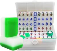 LoiYtrd Household Crystal Mahjong with 144 Engraved Tiles Classic Chinese Mahjong for Travel Journey Party Game mahjong tiles(Green)