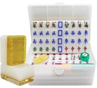 LoiYtrd Mahjong travel set Chinese Mahjong Crystal Acrylic Mah Jongg 144 Pieces Mahjong With Suitcase Complete(Gold,38#)
