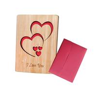LOJAYUVE Valentines Day Card - Wooden Laser-Cut Double Heart Greeting Card Printed with I love you, Perfect for Students, Adults, Kids as Romantic Gift for Him or Her