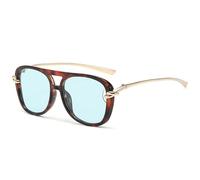 LOJUDI 70s Square Sunglasses Womens Mens - Trendy Pilot Tinted Oversized Retro Ladies Sun Glasses for UV Protection - Leopard/Blue