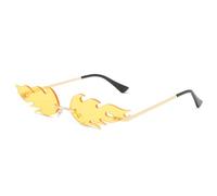 LOJUDI Fire Flame Glasses Red - Festival Sunglasses for Womens Mens Rimless Rave Cool Funky Halloween Sunglasses-Yellow Flame