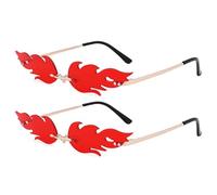 LOJUDI Fire Flame Glasses Red - Festival Sunglasses for Womens Mens Rimless Rave Cool Funky Halloween Sunglasses-Red + Red