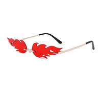 LOJUDI Fire Flame Glasses Red - Festival Sunglasses for Womens Mens Rimless Rave Cool Funky Halloween Sunglasses-Red Flame