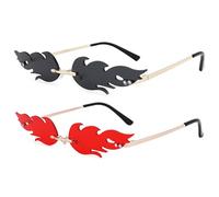 LOJUDI Fire Flame Glasses Red - Festival Sunglasses for Womens Mens Rimless Rave Cool Funky Halloween Sunglasses-Red + Black