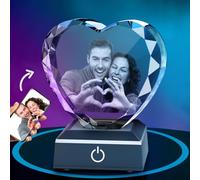 LOJWRY 3D Crystal Photo Personalized, 3D Picture in Crystal Custom Etched Perfect Gifts for Women, Men on Fathers Day, Mothers Day, Christmas, Birthday, Anniversary, Valentines Day (Heart)