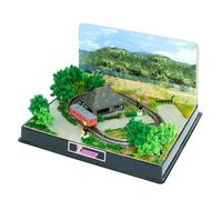 Lok Han Z Gauge Diorama Set Railway Model (Z Shorty Kiha 52-156 Metropolitan Area Color, Mini Layout 2 & Scenic Summer Parts Set), Train, Rail, Level Crossing, Tabletop, A4 Size