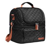 LOKASS Lunch Box for Women-Double Deck Insulated Adults Lunch Bag with Removable Shoulder Strap- Cute Wide Open Lunch Tote for Work/Office/Picnic/Beach/Travel (Square)