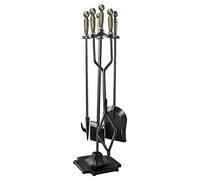 LOKAXXZU 5Pcs Fireplace Tool Set Black and Bronze Indoor Fireplace Fireside Wrought Iron Tool Sets with Poker Tongs Broom Shovel Stand and Handle