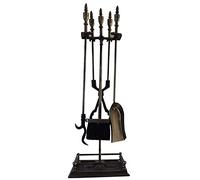LOKAXXZU Bronze 78Cm/(31Inch) Fireside Companion Tool Set Cast Iron Heavy Duty 5 Pieces Fireplace Tools Sets for Living Room/Outdoor/Indoor Tongs Shovel Antique Brush Poker Stand