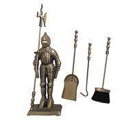 LOKAXXZU Cast Iron Fireplace Tool Set 5-Piece Antique Brass Ages Knight Fireplace Hearth Fire Pit Accessories with Tongs Shovel Brush Poker 73Cm Tall