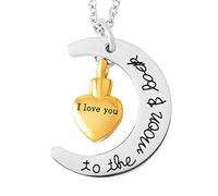 LOKAXXZU Cremation Necklaces for Ashes DIY Love You to the Moon with Stainless Steel Pendant Memorial Ashes Memorial Cremation Keepsake Pendant Jewelry Necklace
