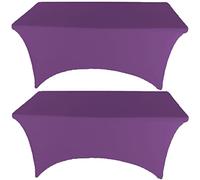 LOKAXXZU Gowinex 2 Pack 4FT Purple Spandex Tablecloth Stretch Fitted Table Cover for Rectangular Table Event, Wedding, Banquet and Parties