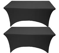 LOKAXXZU Gowinex 2 Pack 8FT Black Spandex Tablecloth Stretch Fitted Table Cover for Rectangular Table Event, Wedding, Banquet and Parties