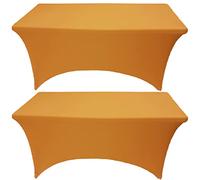 LOKAXXZU Gowinex 2 Pack 8FT Gold Spandex Tablecloth Stretch Fitted Table Cover for Rectangular Table Event, Wedding, Banquet and Parties