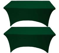 LOKAXXZU Gowinex 2 Pack 8FT Hunter Green Spandex Tablecloth Stretch Fitted Table Cover for Rectangular Table Event, Wedding, Banquet and Parties