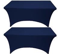 LOKAXXZU Gowinex 2 Pack 8FT Navy Blue Spandex Tablecloth Stretch Fitted Table Cover for Rectangular Table Event, Wedding, Banquet and Parties