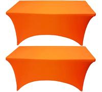LOKAXXZU Gowinex 2 Pack 8FT Neon Orange Spandex Tablecloth Stretch Fitted Table Cover for Rectangular Table Event, Wedding, Banquet and Parties