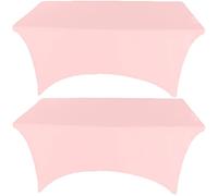 LOKAXXZU Gowinex 2 Pack 8FT Pink Spandex Tablecloth Stretch Fitted Table Cover for Rectangular Table Event, Wedding, Banquet and Parties