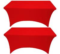 LOKAXXZU Gowinex 2 Pack 8FT Red Spandex Tablecloth Stretch Fitted Table Cover for Rectangular Table Event, Wedding, Banquet and Parties