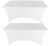LOKAXXZU Gowinex 2 Pack 8FT White Spandex Tablecloth Stretch Fitted Table Cover for Rectangular Table Event, Wedding, Banquet and Parties