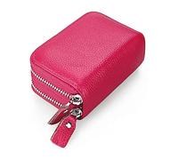 LOKAXXZU Leather Unisex Credit Card Holders Zipper Pocket Coin Purse Passport ID Card Organizer Bag Wallet(Rose Red)