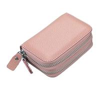 LOKAXXZU Leather Unisex Credit Card Holders Zipper Pocket Coin Purse Passport ID Card Organizer Bag Wallet(Bean Pink)